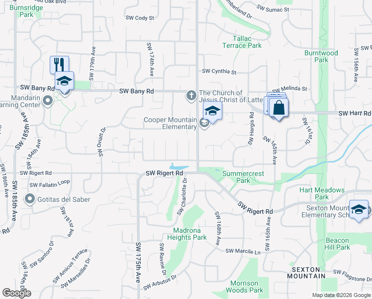 map of restaurants, bars, coffee shops, grocery stores, and more near 7811 Southwest 171st Place in Beaverton