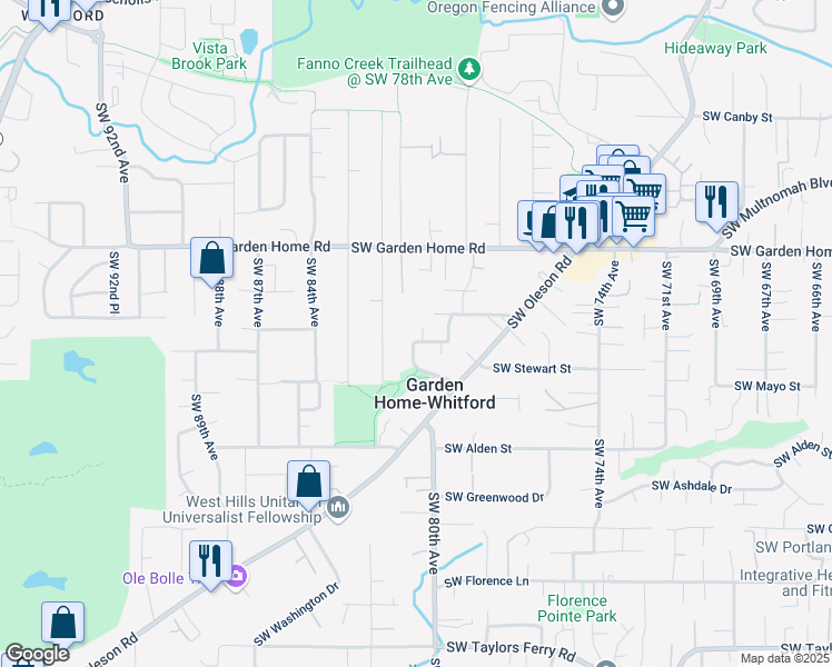 map of restaurants, bars, coffee shops, grocery stores, and more near 7893 Southwest Skyhar Drive in Portland