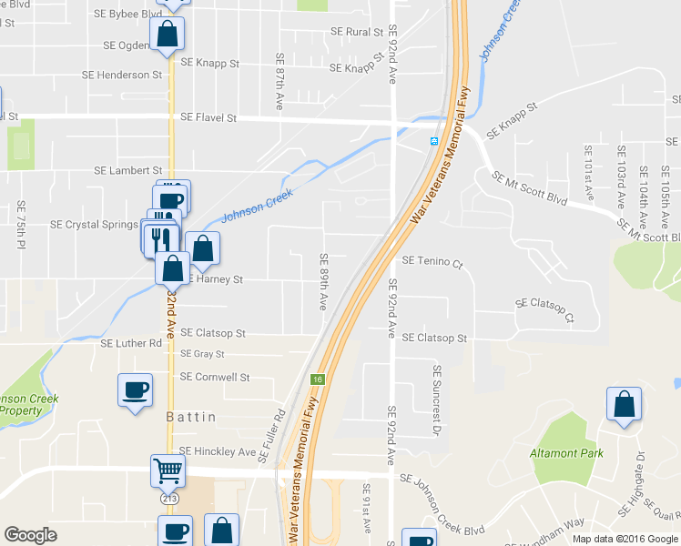map of restaurants, bars, coffee shops, grocery stores, and more near 8320 Southeast 89th Avenue in Portland