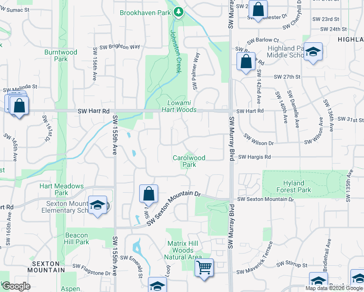 map of restaurants, bars, coffee shops, grocery stores, and more near 14920 Southwest Carlsbad Drive in Beaverton