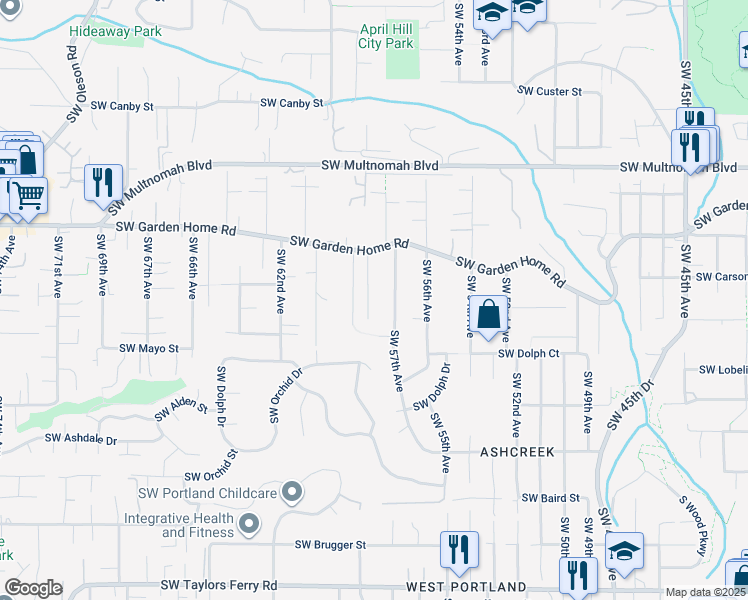 map of restaurants, bars, coffee shops, grocery stores, and more near 8444 Southwest 58th Avenue in Portland