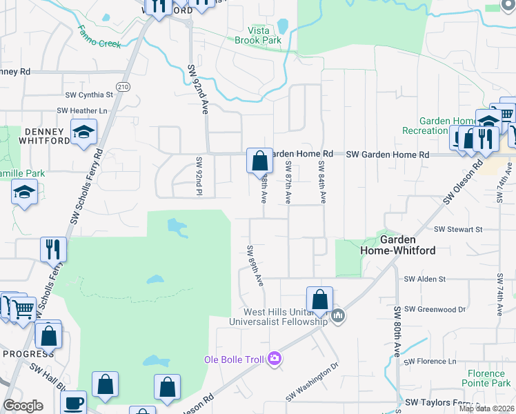 map of restaurants, bars, coffee shops, grocery stores, and more near 7835 Southwest 88th Avenue in Portland