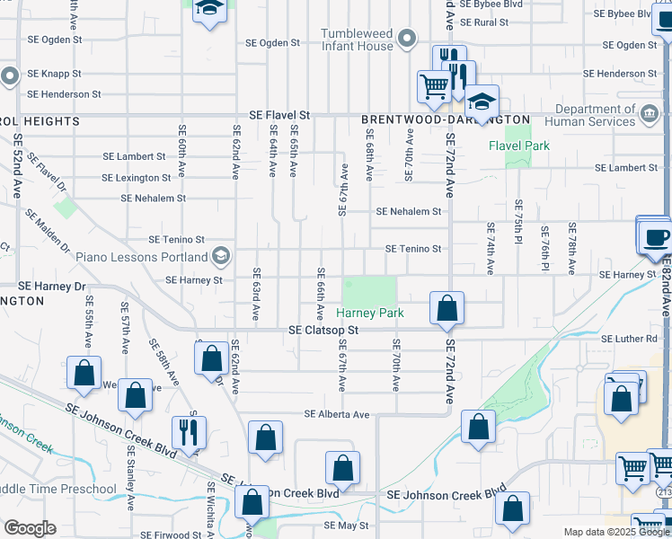 map of restaurants, bars, coffee shops, grocery stores, and more near 8311 Southeast 67th Avenue in Portland
