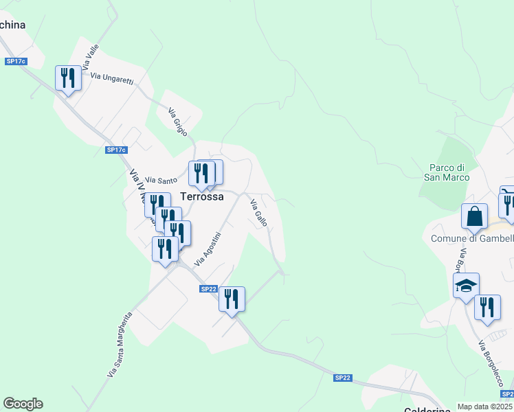 map of restaurants, bars, coffee shops, grocery stores, and more near 11 Via Gallo in Terrossa