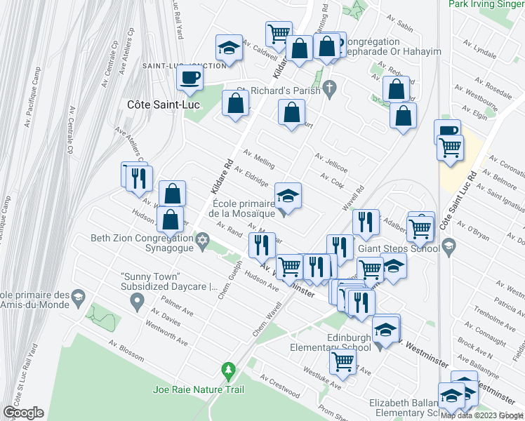map of restaurants, bars, coffee shops, grocery stores, and more near 7919 Chemin Guelph in Côte Saint-Luc