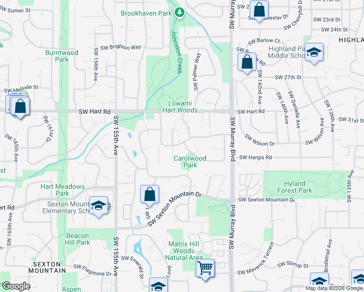 map of restaurants, bars, coffee shops, grocery stores, and more near 14920 Southwest Carlsbad Drive in Beaverton