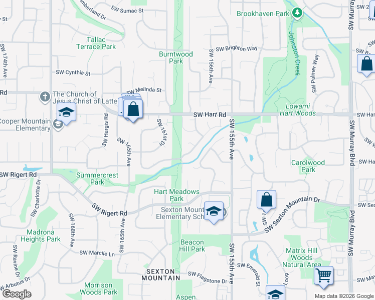 map of restaurants, bars, coffee shops, grocery stores, and more near 15830 Southwest Bridle Hills Drive in Beaverton