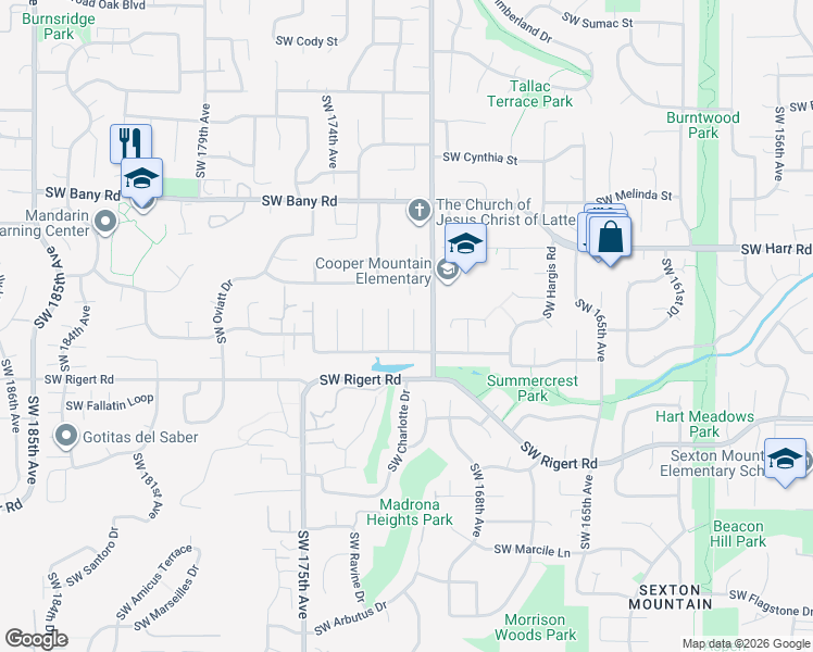 map of restaurants, bars, coffee shops, grocery stores, and more near 7811 Southwest 171st Place in Beaverton