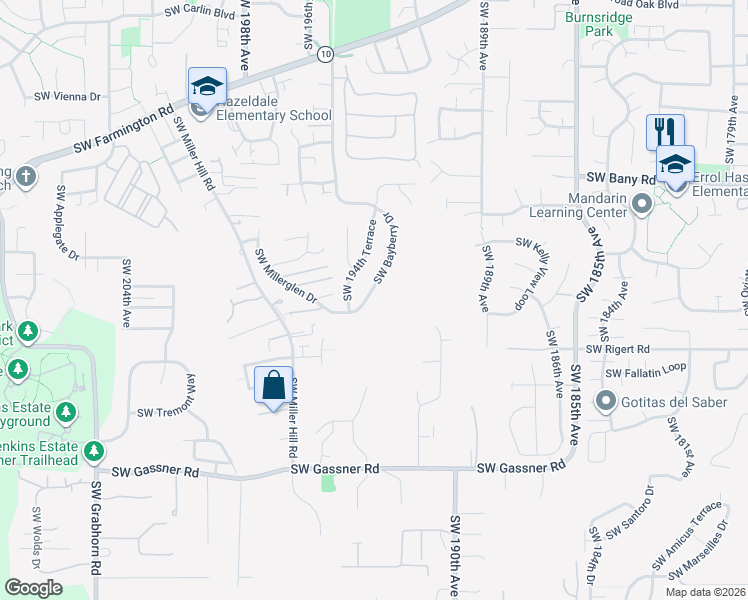 map of restaurants, bars, coffee shops, grocery stores, and more near 7748 Southwest Bayberry Drive in Aloha
