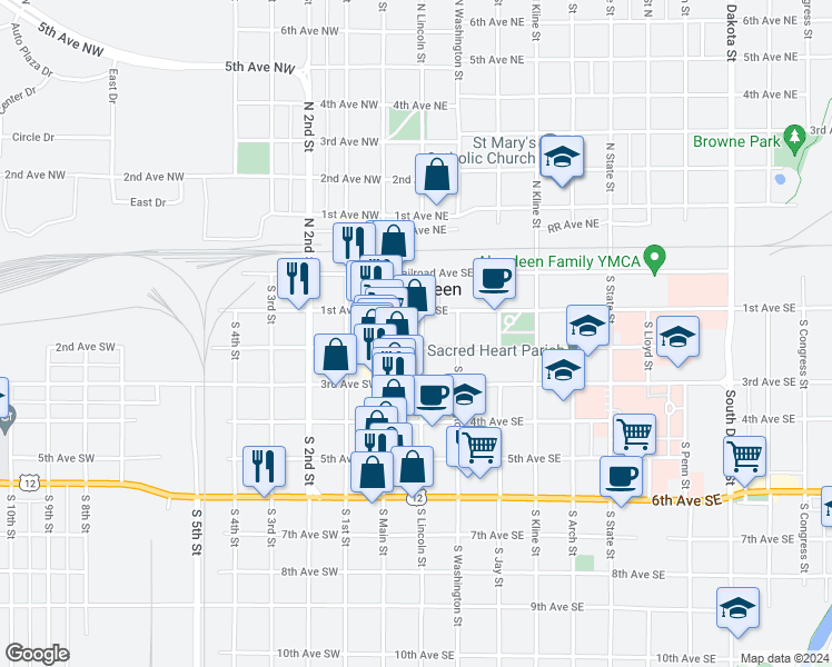 map of restaurants, bars, coffee shops, grocery stores, and more near in Aberdeen