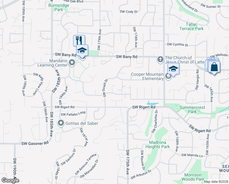 map of restaurants, bars, coffee shops, grocery stores, and more near 7792 Southwest Laird Place in Beaverton