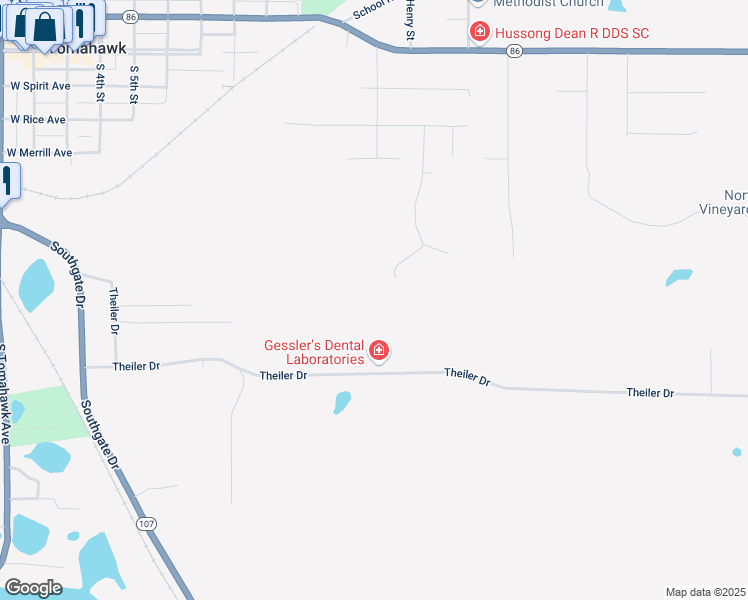map of restaurants, bars, coffee shops, grocery stores, and more near 526 Martin Lane in Tomahawk