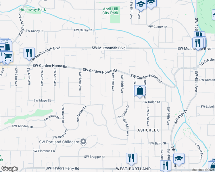 map of restaurants, bars, coffee shops, grocery stores, and more near 8444 Southwest 58th Avenue in Portland