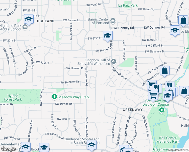 map of restaurants, bars, coffee shops, grocery stores, and more near 7763 Southwest Raintree Drive in Beaverton