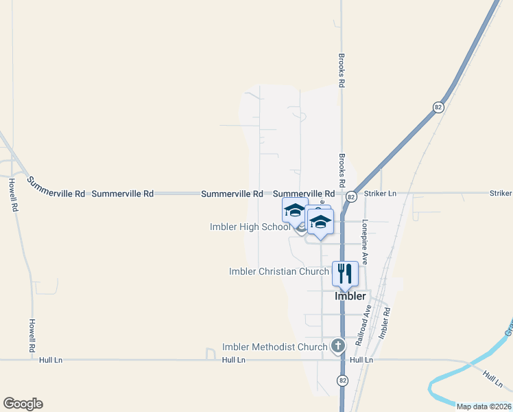 map of restaurants, bars, coffee shops, grocery stores, and more near 590 Summerville Road in Imbler