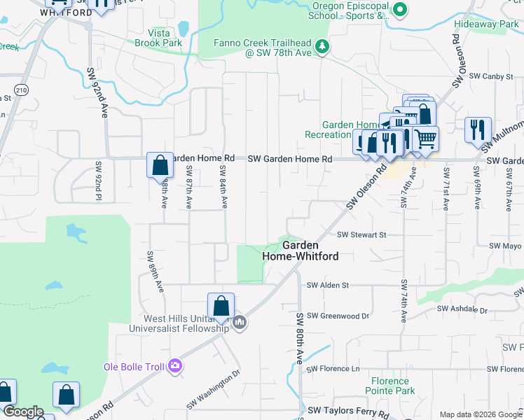 map of restaurants, bars, coffee shops, grocery stores, and more near 7815 Southwest 82nd Avenue in Portland
