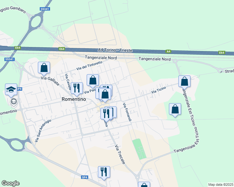 map of restaurants, bars, coffee shops, grocery stores, and more near 10 Vicolo degli Orti in Romentino