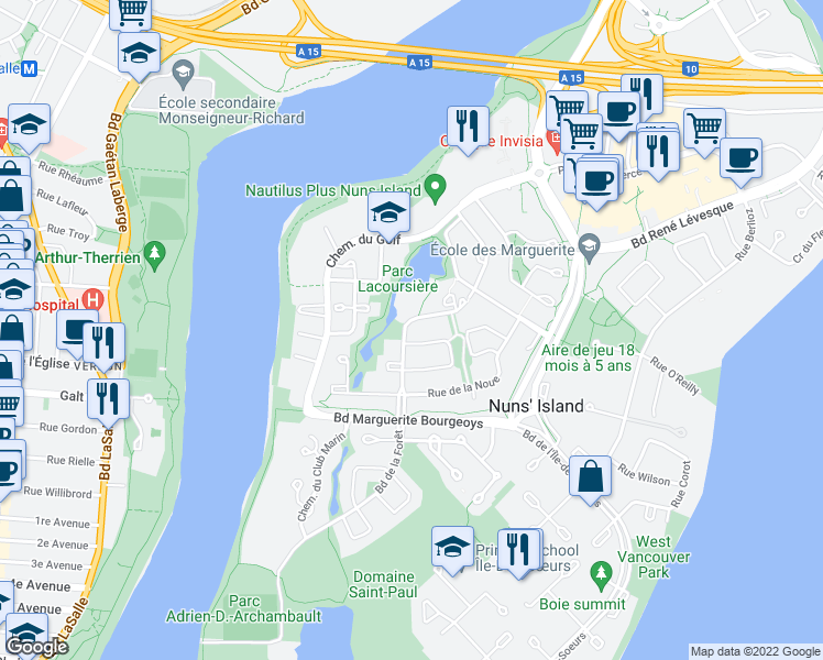 map of restaurants, bars, coffee shops, grocery stores, and more near 703 Chemin Marie le Ber in Montréal