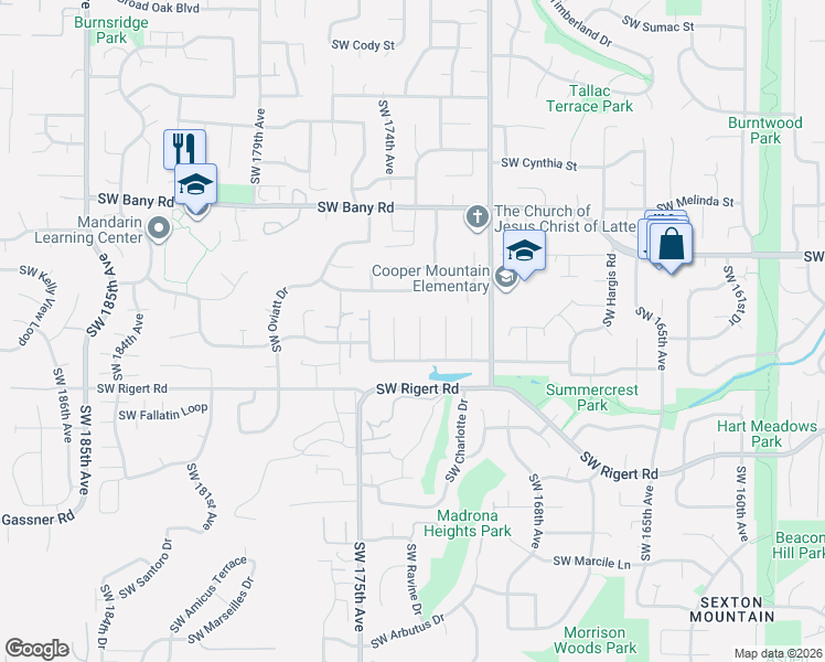 map of restaurants, bars, coffee shops, grocery stores, and more near 7799 Southwest 173rd Place in Beaverton