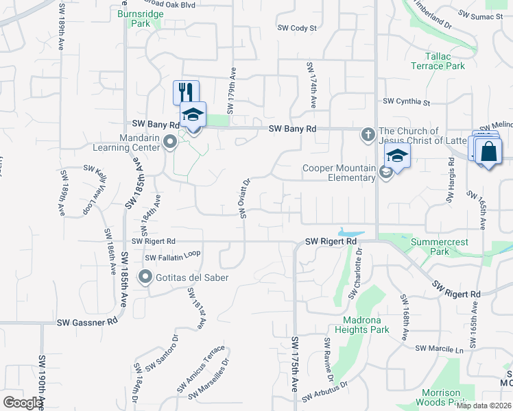 map of restaurants, bars, coffee shops, grocery stores, and more near 7792 Southwest Laird Place in Beaverton