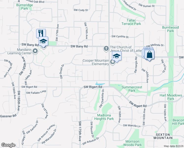 map of restaurants, bars, coffee shops, grocery stores, and more near 7834 Southwest 173rd Place in Aloha