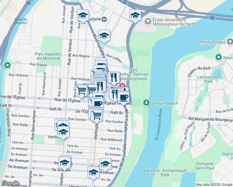 map of restaurants, bars, coffee shops, grocery stores, and more near 4005 Boulevard LaSalle in Montréal