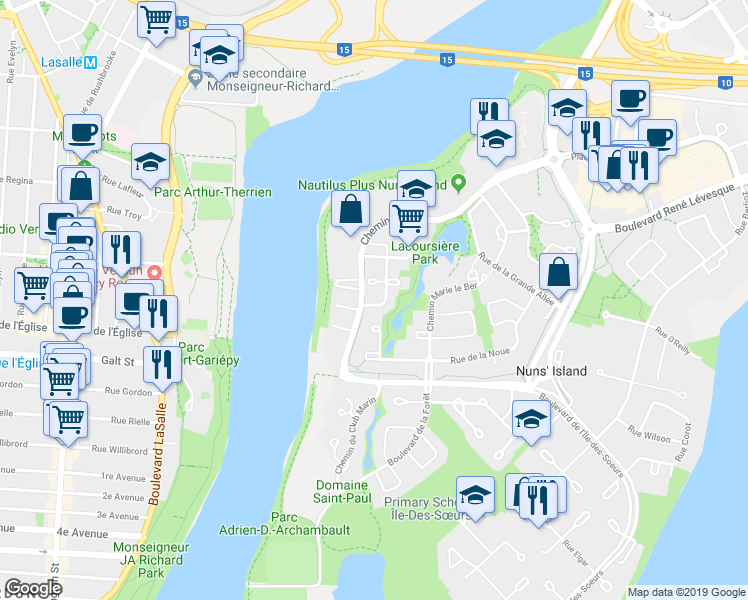 map of restaurants, bars, coffee shops, grocery stores, and more near 213 Rue Roland Jeanneau in Montréal
