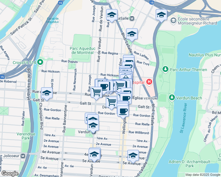map of restaurants, bars, coffee shops, grocery stores, and more near 4035 Rue Gertrude in Montréal