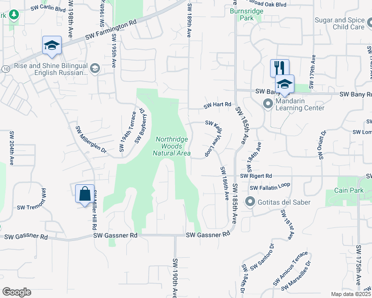 map of restaurants, bars, coffee shops, grocery stores, and more near 7793 Southwest 189th Avenue in Beaverton