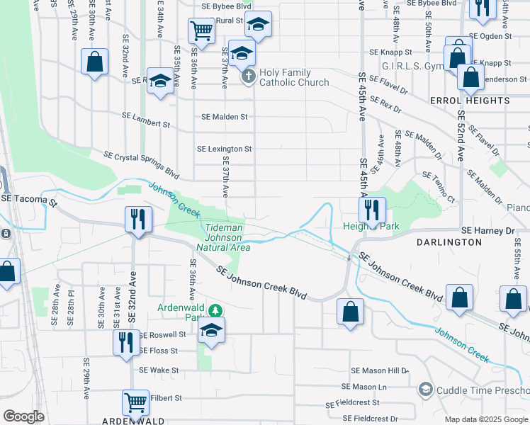 map of restaurants, bars, coffee shops, grocery stores, and more near 3961 Southeast Berkeley Way in Portland