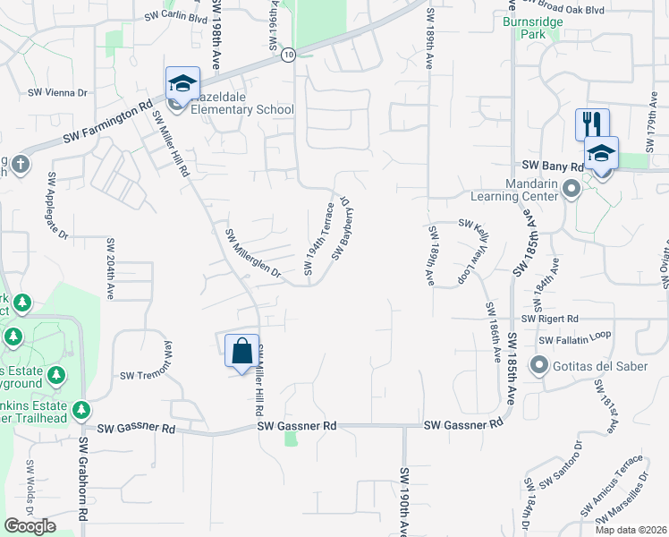 map of restaurants, bars, coffee shops, grocery stores, and more near 7748 Southwest Bayberry Drive in Aloha