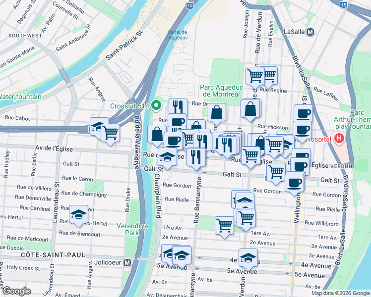 map of restaurants, bars, coffee shops, grocery stores, and more near 4077 Rue Lanouette in Montréal