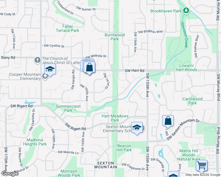 map of restaurants, bars, coffee shops, grocery stores, and more near 15905 Southwest Bridle Hills Drive in Beaverton