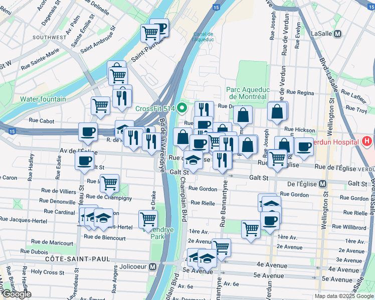 map of restaurants, bars, coffee shops, grocery stores, and more near 4023 Rue Lesage in Montréal