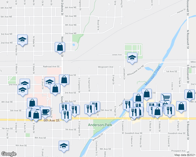 map of restaurants, bars, coffee shops, grocery stores, and more near 116 Weber Street South in Aberdeen