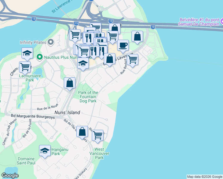 map of restaurants, bars, coffee shops, grocery stores, and more near 90 Rue Berlioz in Montréal