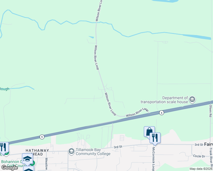 map of restaurants, bars, coffee shops, grocery stores, and more near Wilson River Highway in Tillamook