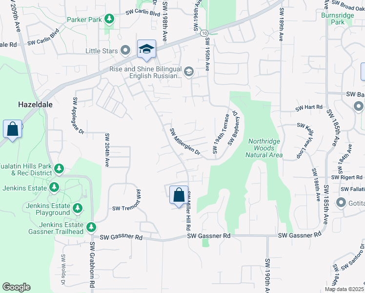 map of restaurants, bars, coffee shops, grocery stores, and more near 7810 Southwest Miller Hill Road in Beaverton