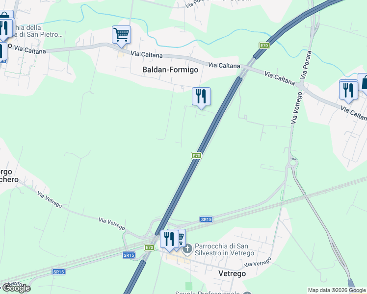 map of restaurants, bars, coffee shops, grocery stores, and more near 8 Via Vetrego in Città Metropolitana di Venezia