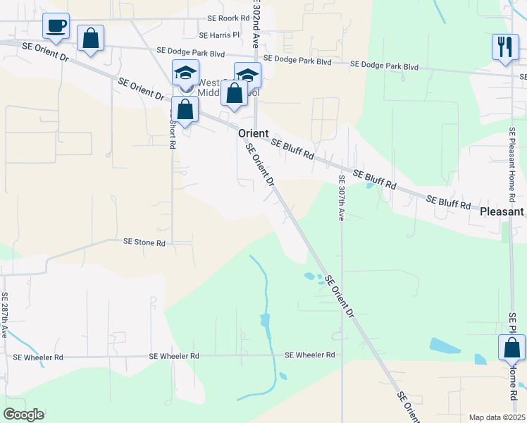 map of restaurants, bars, coffee shops, grocery stores, and more near 8045 Southeast Orient Drive in Gresham