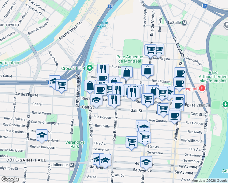 map of restaurants, bars, coffee shops, grocery stores, and more near 3995 Rue Bannantyne in Montreal