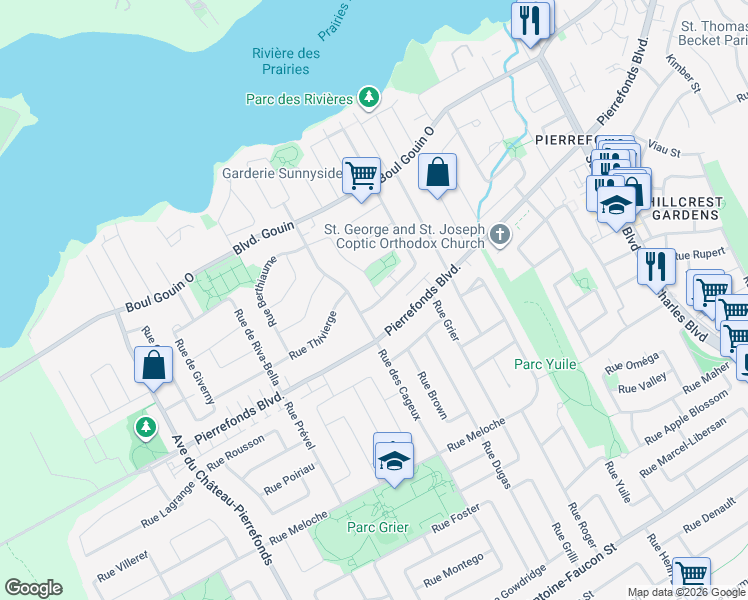 map of restaurants, bars, coffee shops, grocery stores, and more near 4800 Rue Bibeau in Montréal