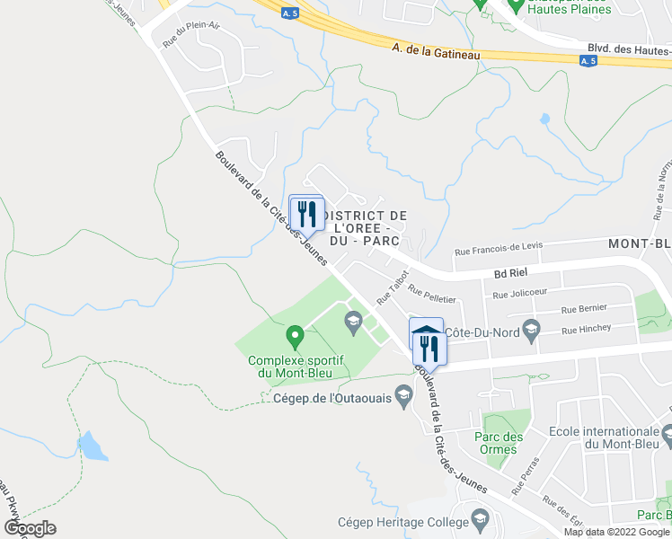 map of restaurants, bars, coffee shops, grocery stores, and more near 3 Impasse Coco Jarry in Gatineau