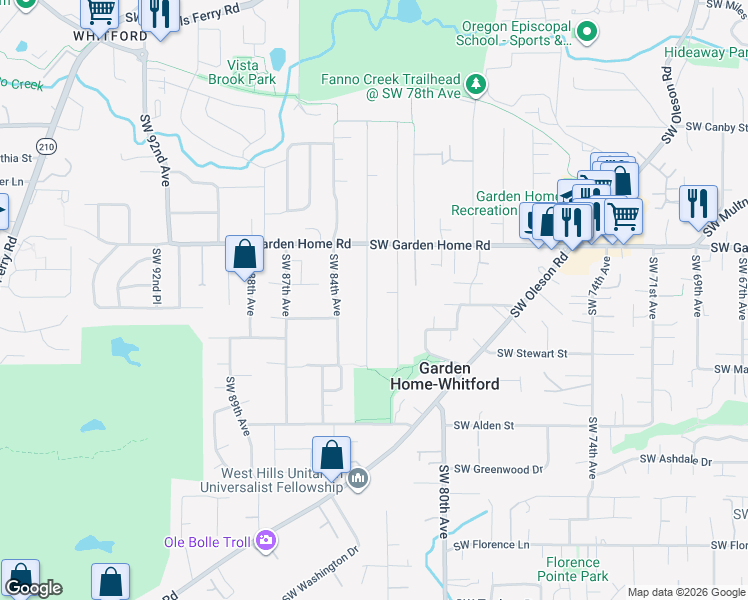 map of restaurants, bars, coffee shops, grocery stores, and more near 7815 Southwest 82nd Avenue in Portland