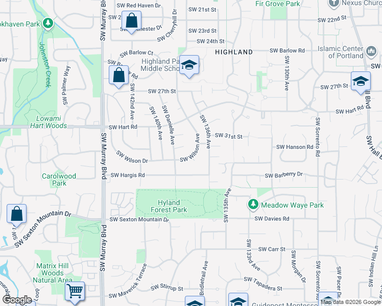 map of restaurants, bars, coffee shops, grocery stores, and more near 7740 Southwest Wilson Avenue in Beaverton