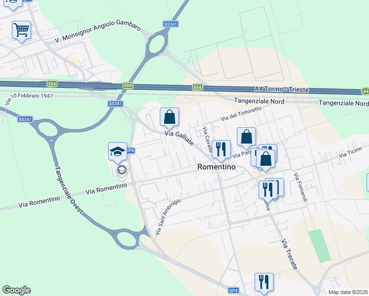 map of restaurants, bars, coffee shops, grocery stores, and more near 3 Via Privata Antonio Vivaldi in Romentino
