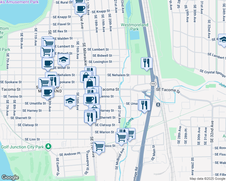 map of restaurants, bars, coffee shops, grocery stores, and more near 2000 Southeast Tacoma Street in Portland