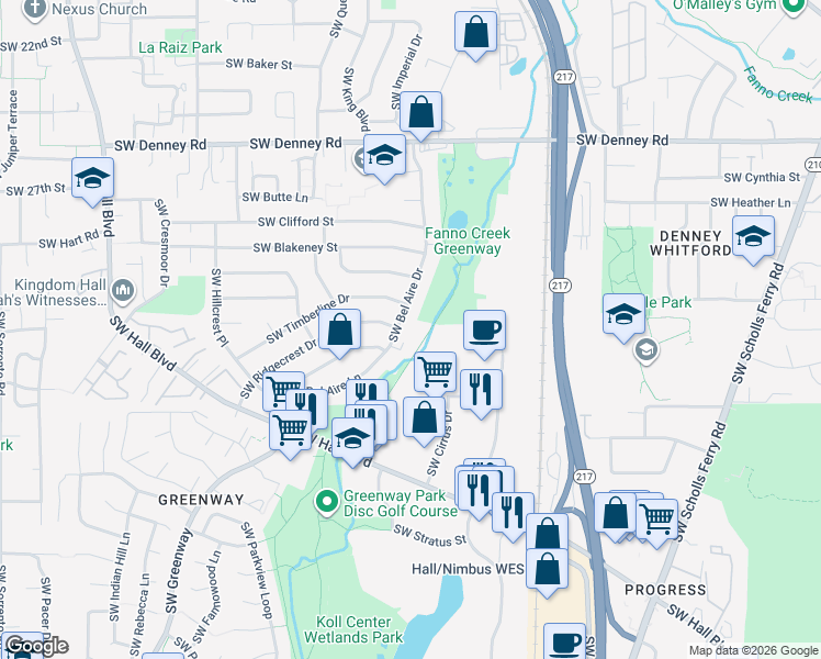 map of restaurants, bars, coffee shops, grocery stores, and more near 7849 Southwest Cirrus Drive in Beaverton