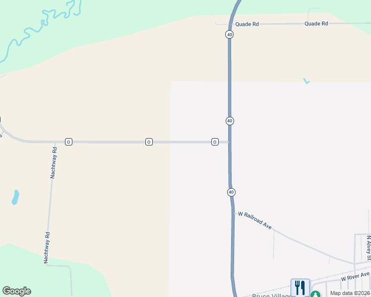 map of restaurants, bars, coffee shops, grocery stores, and more near County Road O in Bruce