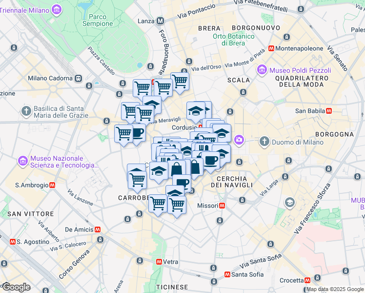 map of restaurants, bars, coffee shops, grocery stores, and more near Piazza Tommaso Edison in Milano